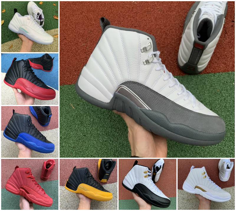

Jumpman White Dark Grey 12 12s Mens Basketball Shoes Easter Black University Gold Indigo Reverse Flu Game Playoffs OVO Taxi Fiba Gamma Blue Obsidian Trainer Sneakers, Box
