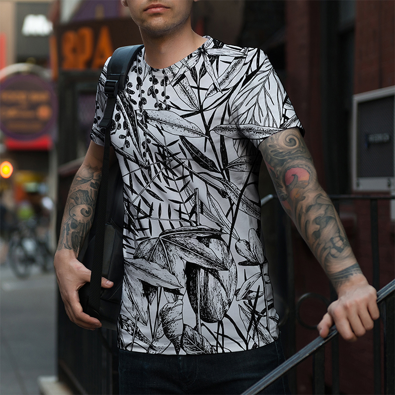 

Original rock Bob Marley 3D printed bamboo leaf pattern T-shirt fashionable and beautiful breathable daily travel visual impact Gothic style, White;black