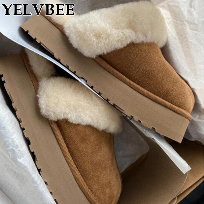 

Boots Fur Flats Cotton Women Winter Snow Shoes Platform Short Pulsh Slippers Suede Warm Botas Mujer, Black