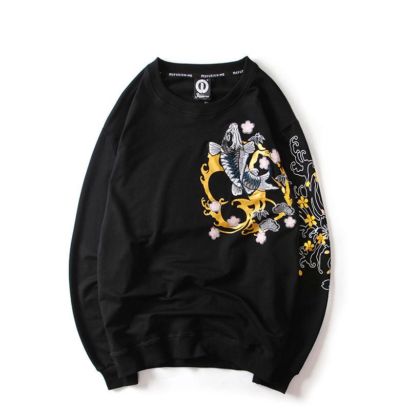 

Men's Hoodies & Sweatshirts 2021 Sale Arrival Sweatshirt Animal Casual O-neck Full Hip Hop The Carp Embroidery Men Long Sleeve Shirt Big Fle, Black