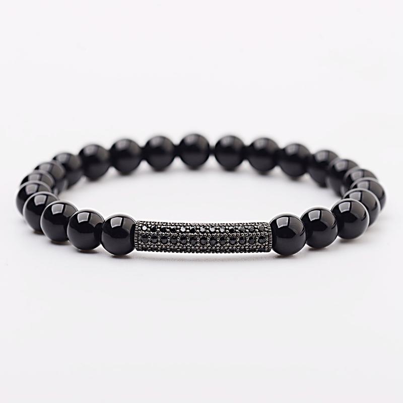 

Beaded, Strands Amader 2021 Classic Black Micro Pave CZ Copper Long Tubes Bracelets&Bangles Natural Shining Stone Bracelet Men AB717