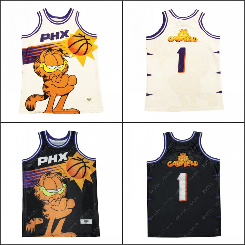 

Men's Phx #1 Garfield Basketball Jersey White Black Shirts