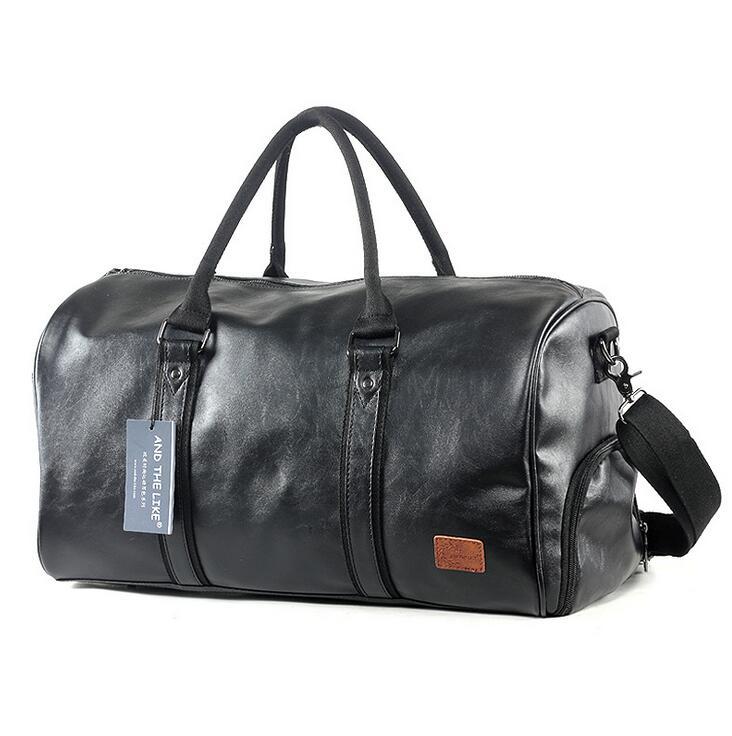 

Factory outlet brand package outdoor leisure leather fitness bag large capacity portable travel bags Korean simplified thickening leathers handbags, Black