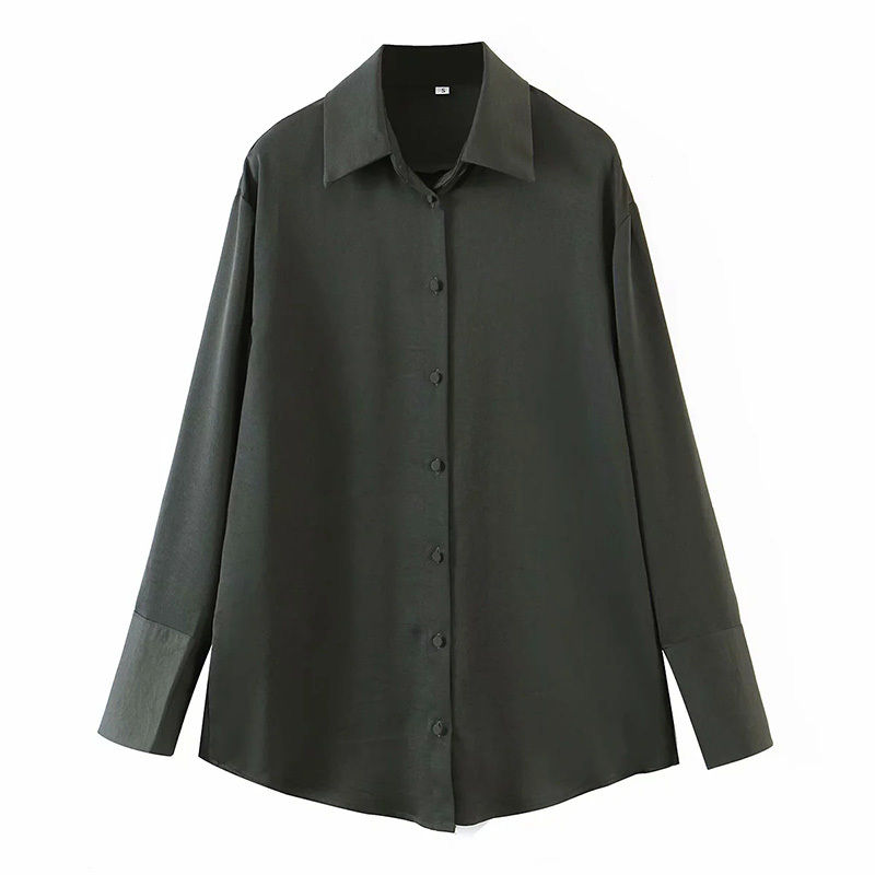

Women Retro Simplicity Temperament Satin Shirt Female Loose Solid Color Lapel Long Sleeve Chic Top 210520, As picture