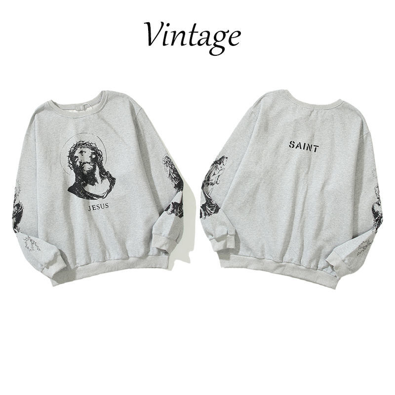 

Jesus Destroys Saint Michael Autumn and Winter Plus Velvet Long-sleeved Loose High Street Oversized Sweaters Cotton, Black