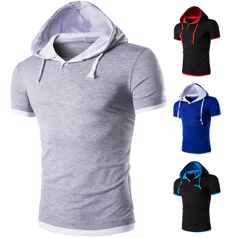 Polo Shirt Men Fashion Casual Hooded Short Sleeve Polo Shirts Cotton Slim Contrast Color Men Clothing-image-695889581