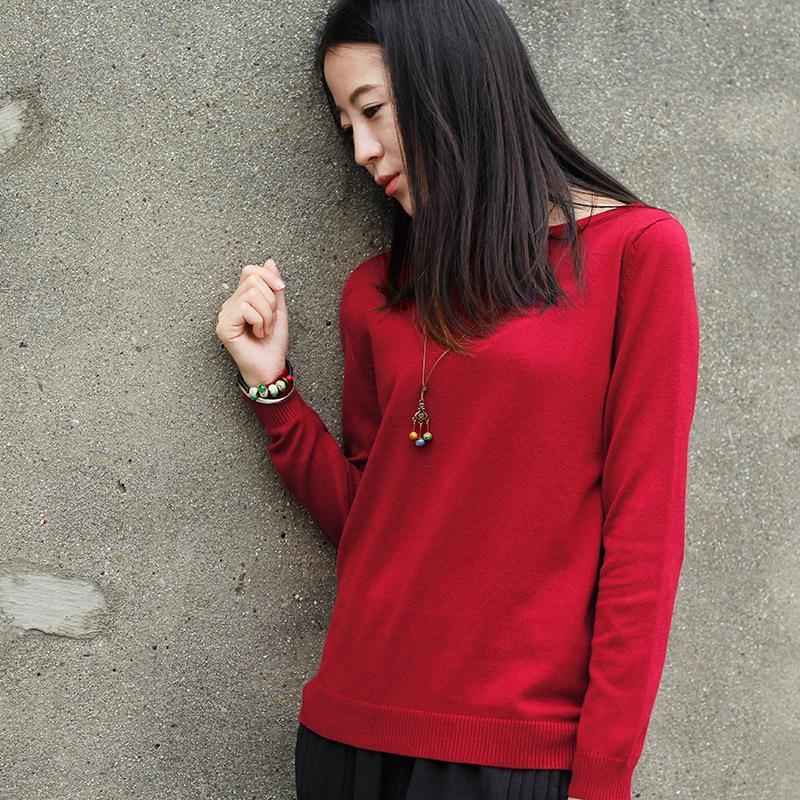 

Women's Sweaters 2021 Long Sleeve Round Neck Loose Bottoming Pullover Sweater Spring Autumn Women Solid Color Knitted, Dark green