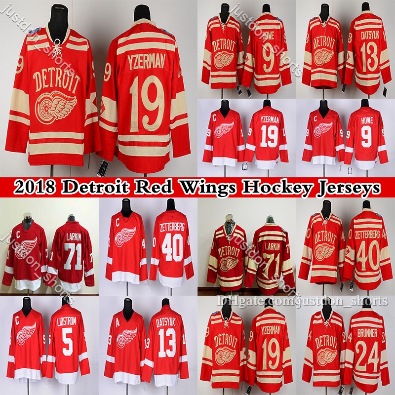 

Detroit Red Wings 13 Pavel Datsyuk 40 Henrik ZETTERB 19 Steve Yzerman 71 Dylan Larkin 9 Gordie Howe Hockey Jerseys, Red classic