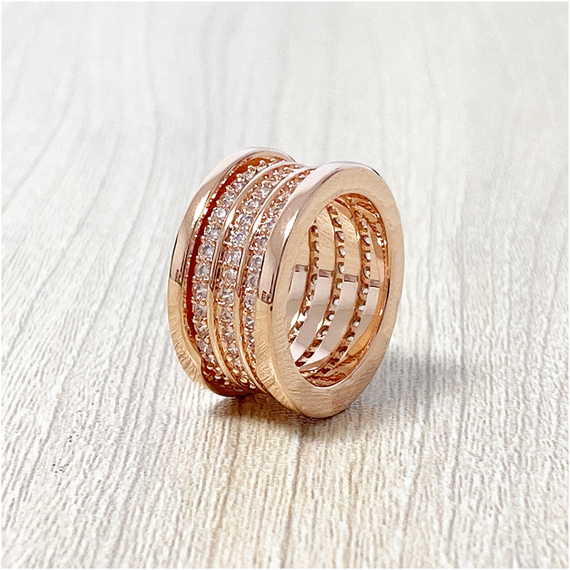 

2020 New Stainless Steel Gear Shaped Women With Diamond Rose Gold Ring Iced Out Rings Fashion Engagement Wedding Jewelry For Women With Box, Silver