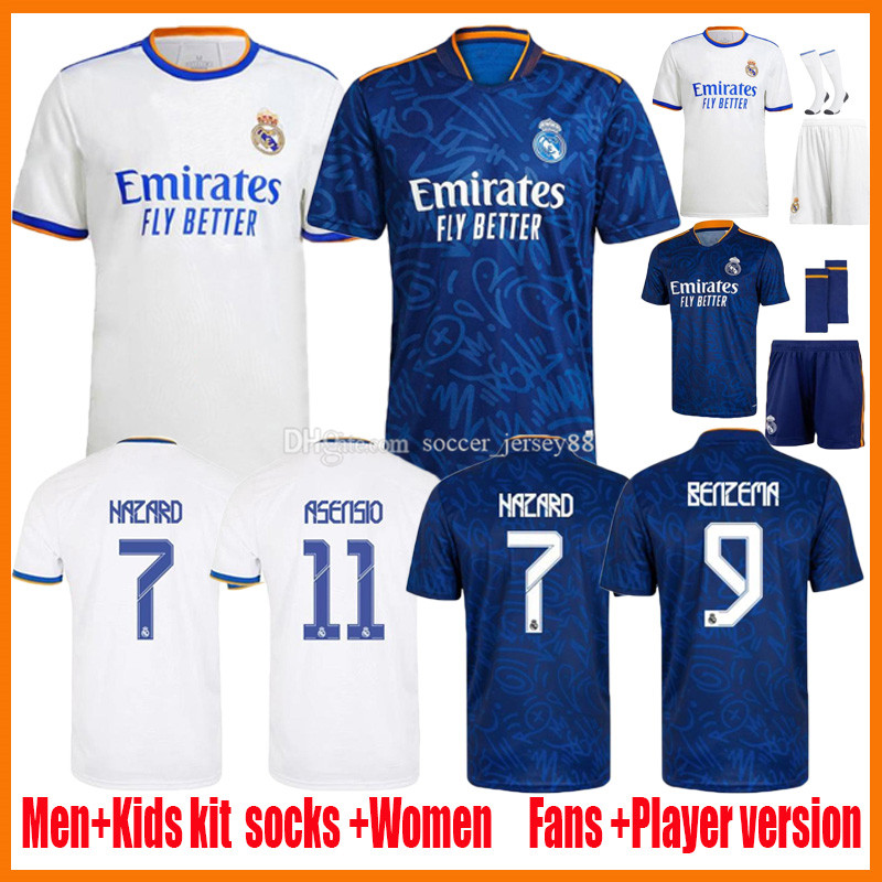 

21 22 REAL MADRID soccer jerseys Fans player version 2021 2022 football shirts ALABA HAZARD jersey MBAPPE BENZEMA ASENSIO MODRIC MARCELO camiseta Men kids kit, Kids home kit