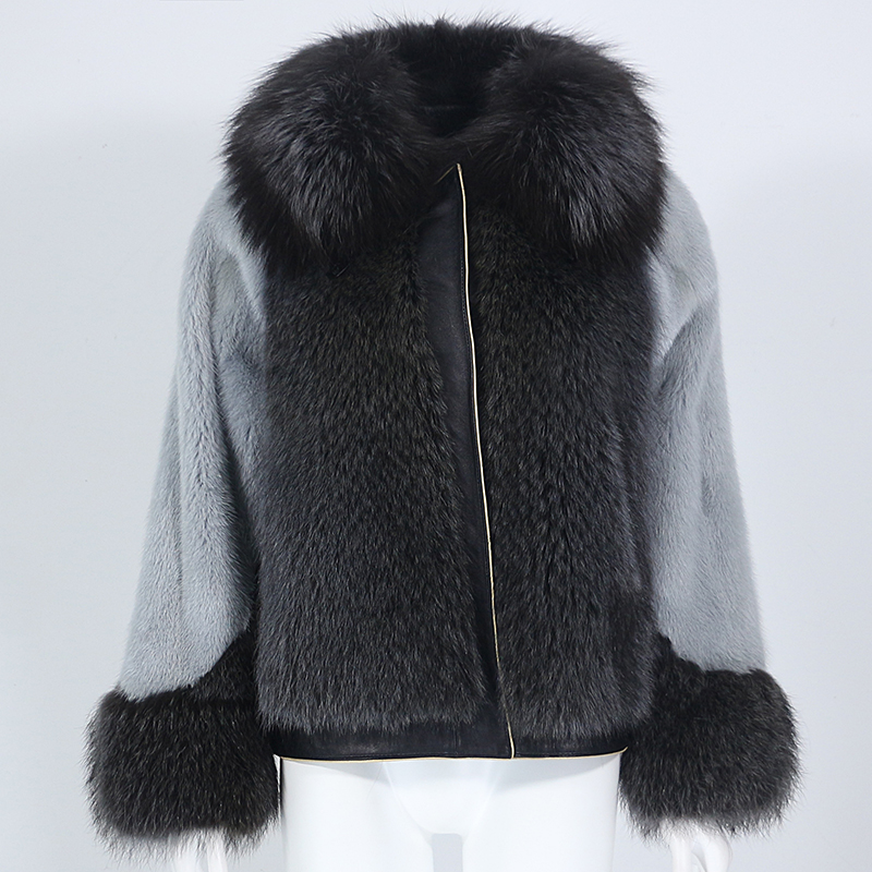 

OFTBUY 2021 Real Fur Coat Winter Jacket Women Natural Raccoon Mink Fur Real Sheepskin Leather Thick Warm Outerwear Streetwear, 050 mink fur