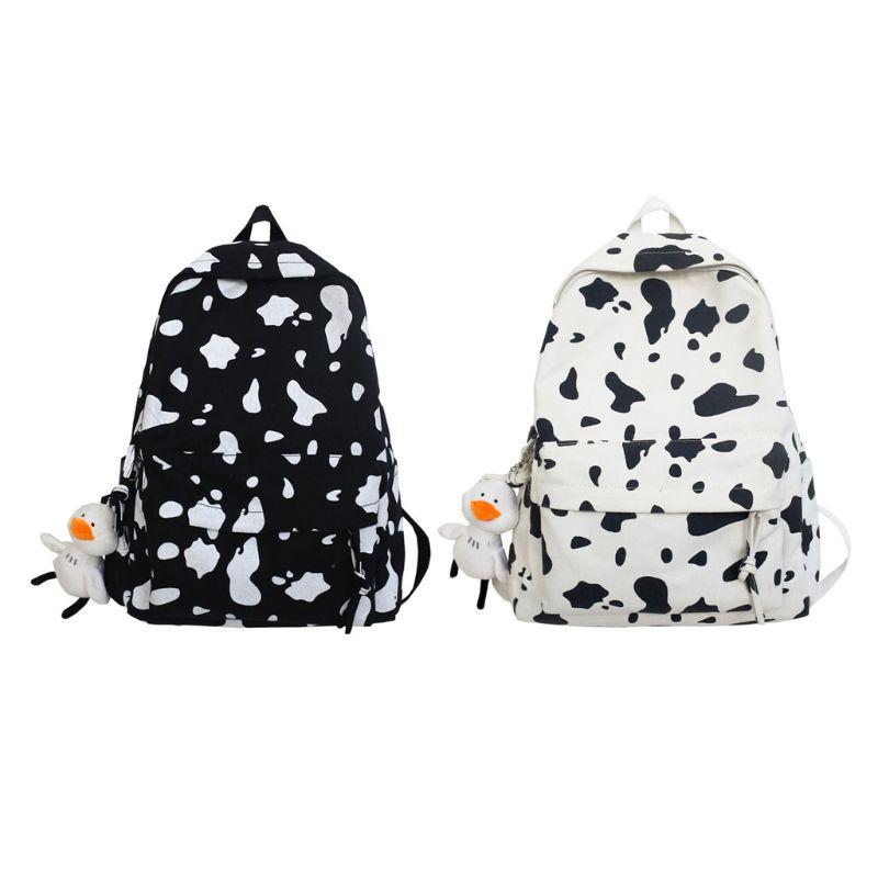 

Cute Milk Cow Printing Canvas Backpack Large Capacity Daypack Travel Bookbag Teenagers Girls Schoolbag School Bags