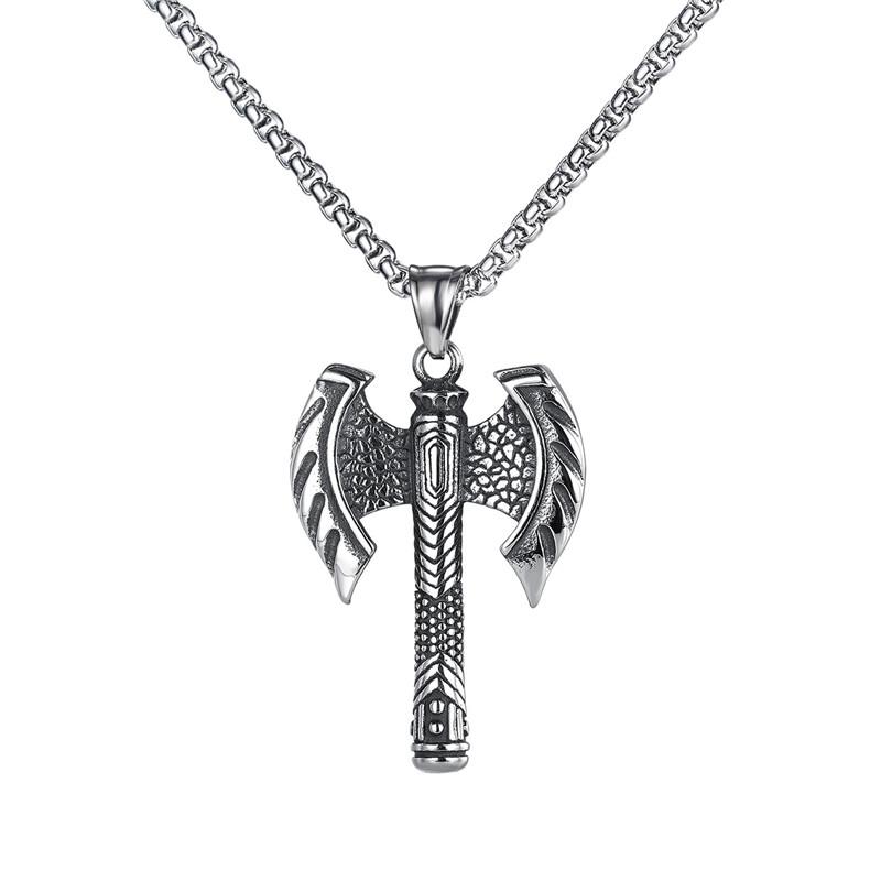 

Chains Personality Men Double Edged Axe Viking Necklace Stainless Steel Ax Pendant Necklaces Male Fashion Jewelry Drop, Silver