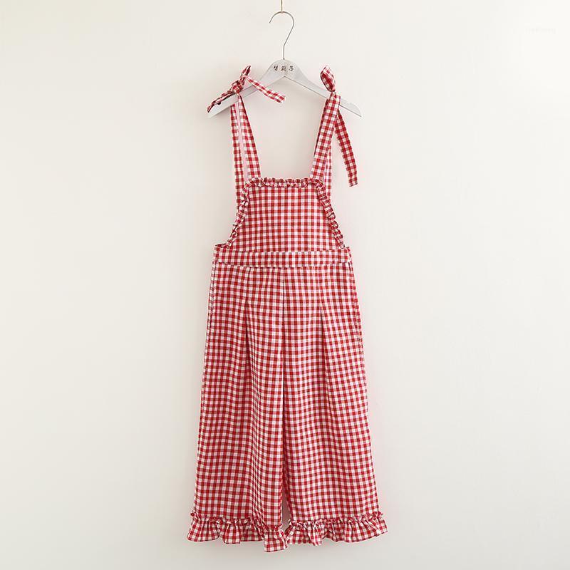 

Women's Pants & Capris KYQIAO Lolita Plaid Overalls Mori Girls Autumn Spring Japan Style Sweet Kawaii Long Red Black Suspender Trousers Bib, Black;white