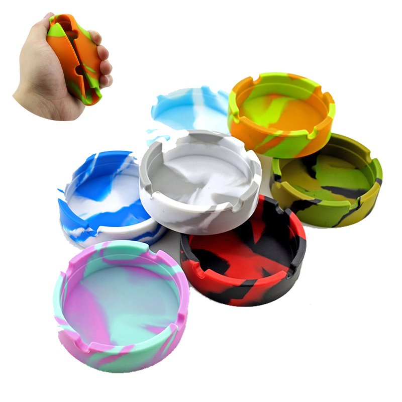 

Camouflage Silicone Soft Round Ashtray Ash Tray Holder Luminous Portable Anti-scalding Cigarette Holders Multicolor
