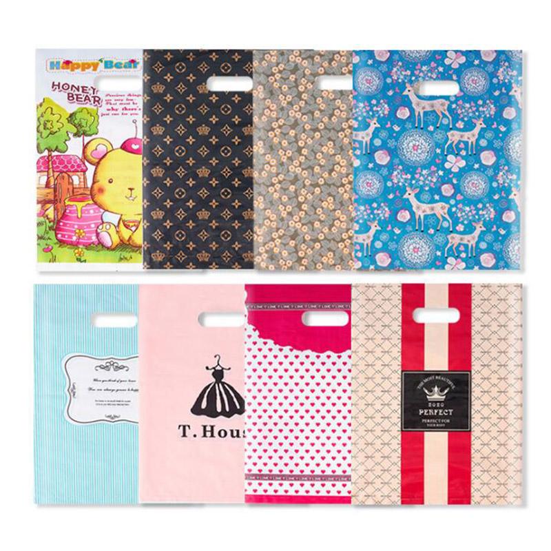 

100pcs/lot Plastic Bag Shopping Business Packaging Poly Tote Gift Pouch Free Wrap