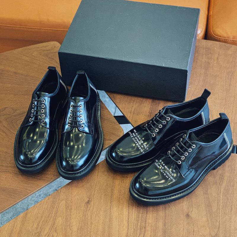 

Family Men's Shoes Black Open Edge Pearl Leather Derby Round Head Casual Formal Dress