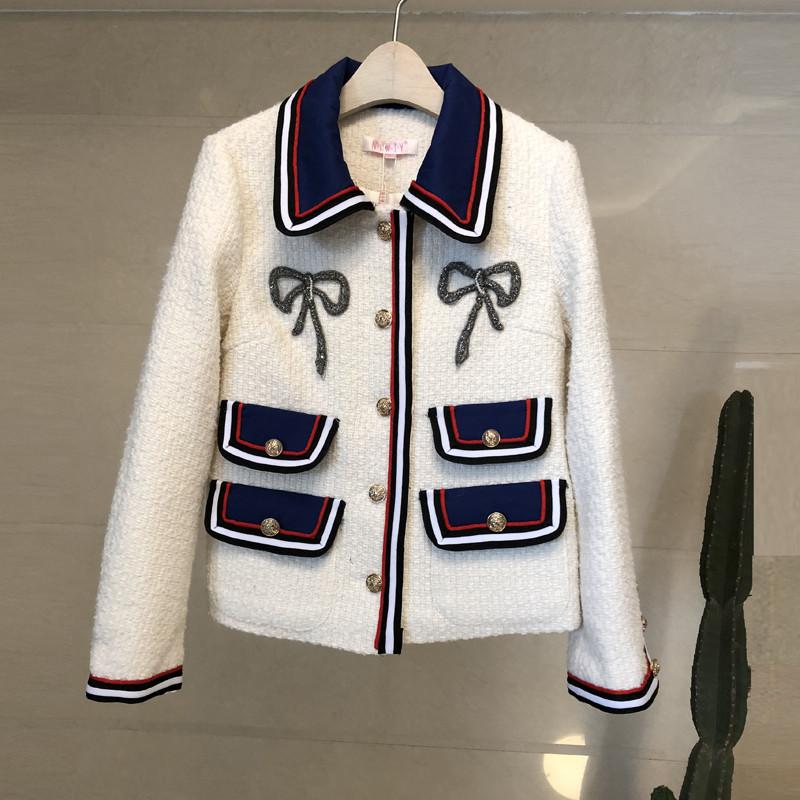 

Women' Jackets High Quality Fall Winter Runway Tweed Jacket Coat Women Turn-Down Collar Long Sleeve Fashion White Black