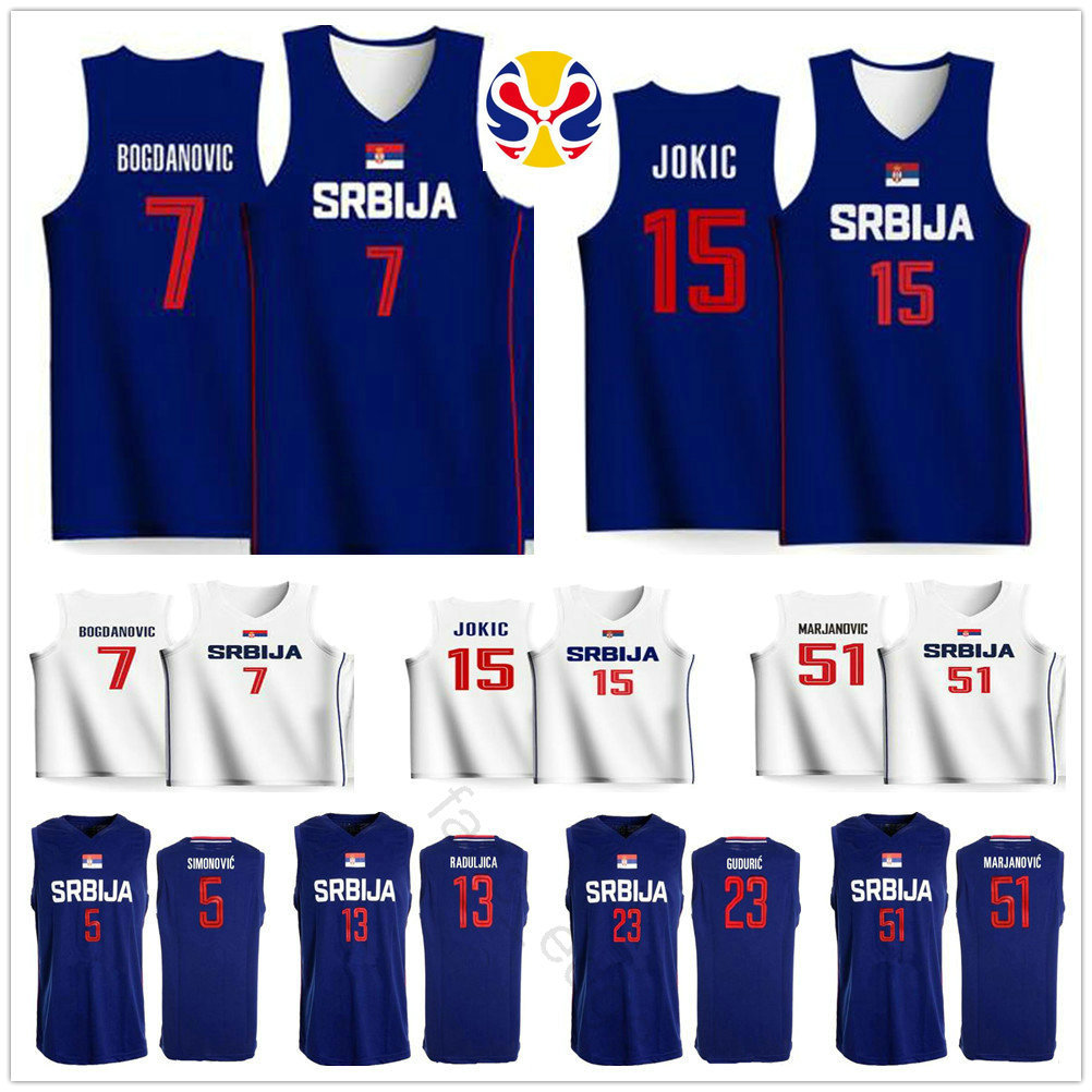 

2019 World Cup Team Serbia Basketball Jerseys Nikola Jokic 15 Boban Marjanovic 51 Bogdan Bogdanovic 7 Nemanja Bjelica 8 Stefan Jovic Srbija, White