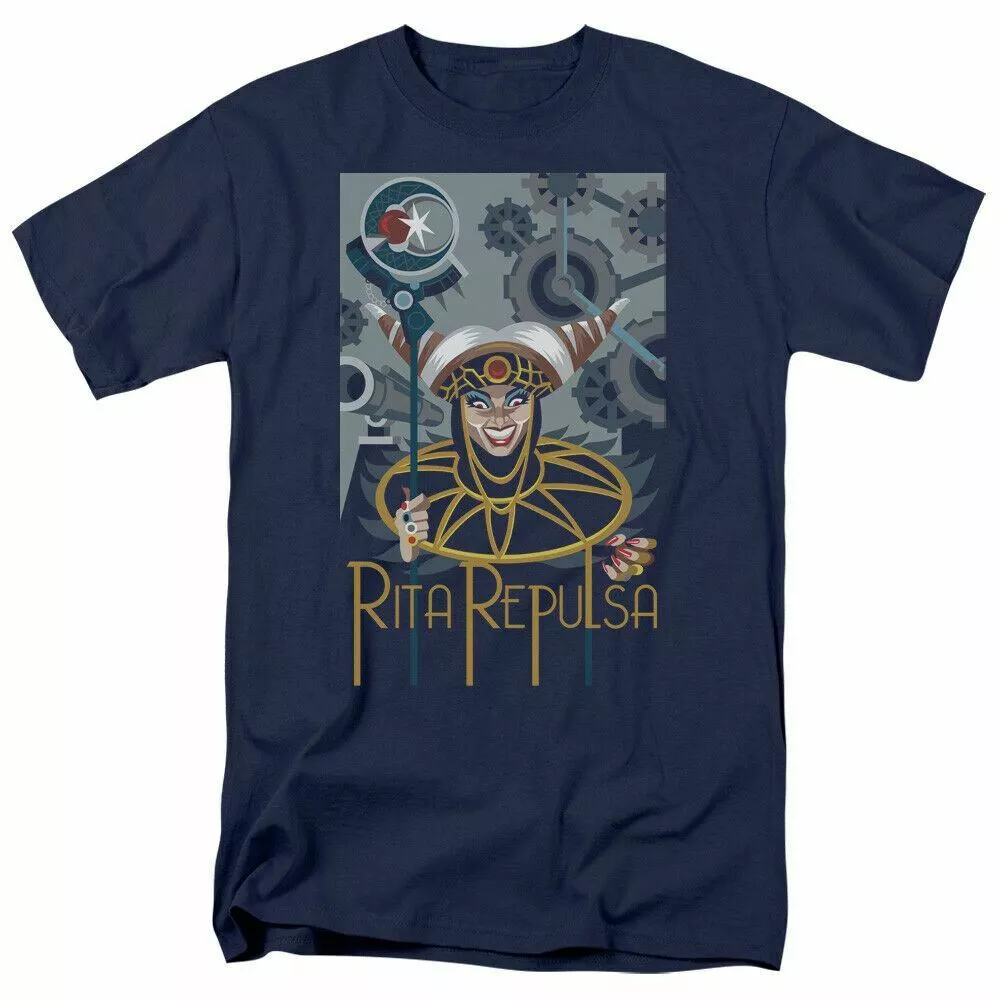 

Mighty Morphin Power Rangers Rita Deco T Shirt Mens Licensed Rita Repulsa Navy, White;black