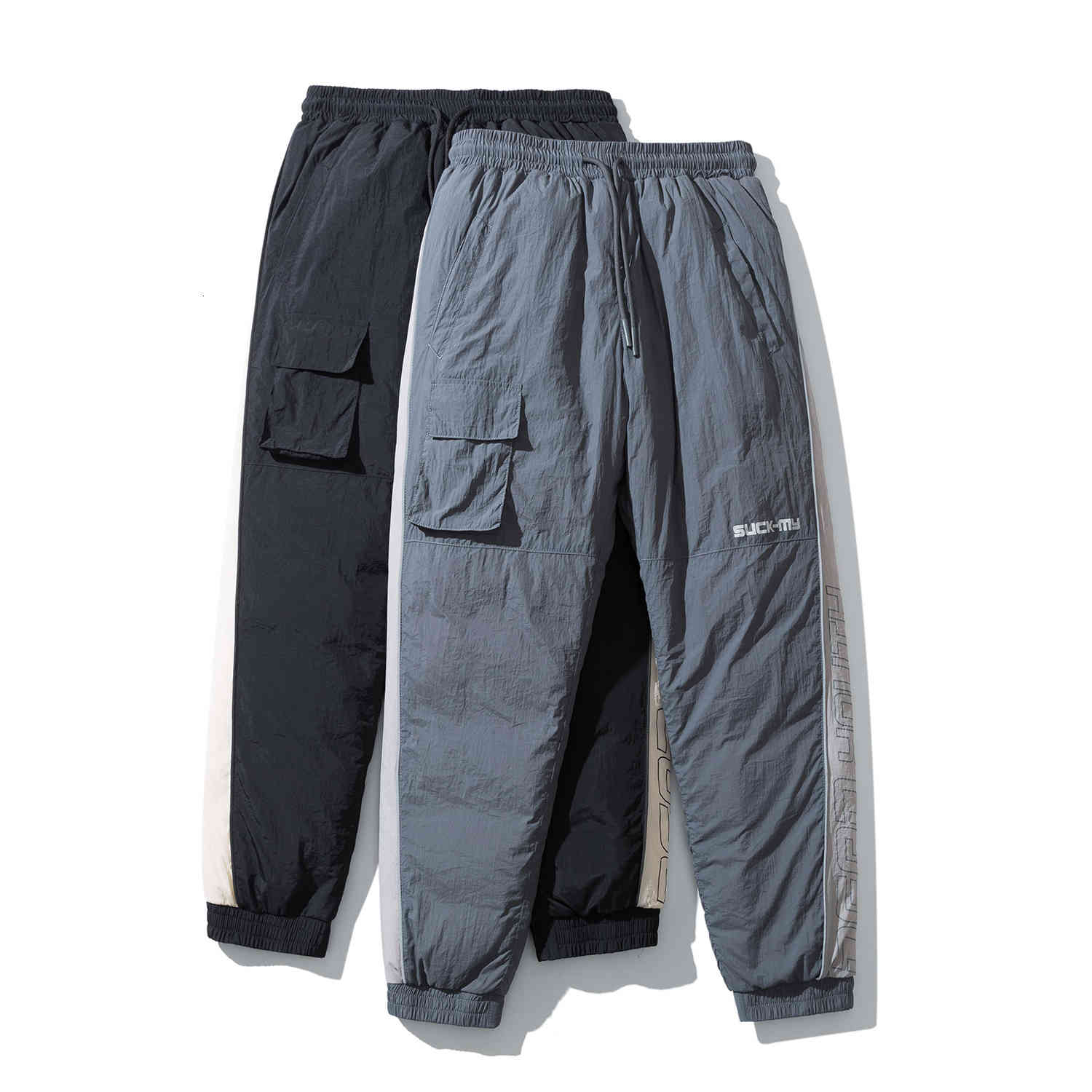 

2021 autumn winter down pants men's tube overalls thickened Plush sports loose, Gray