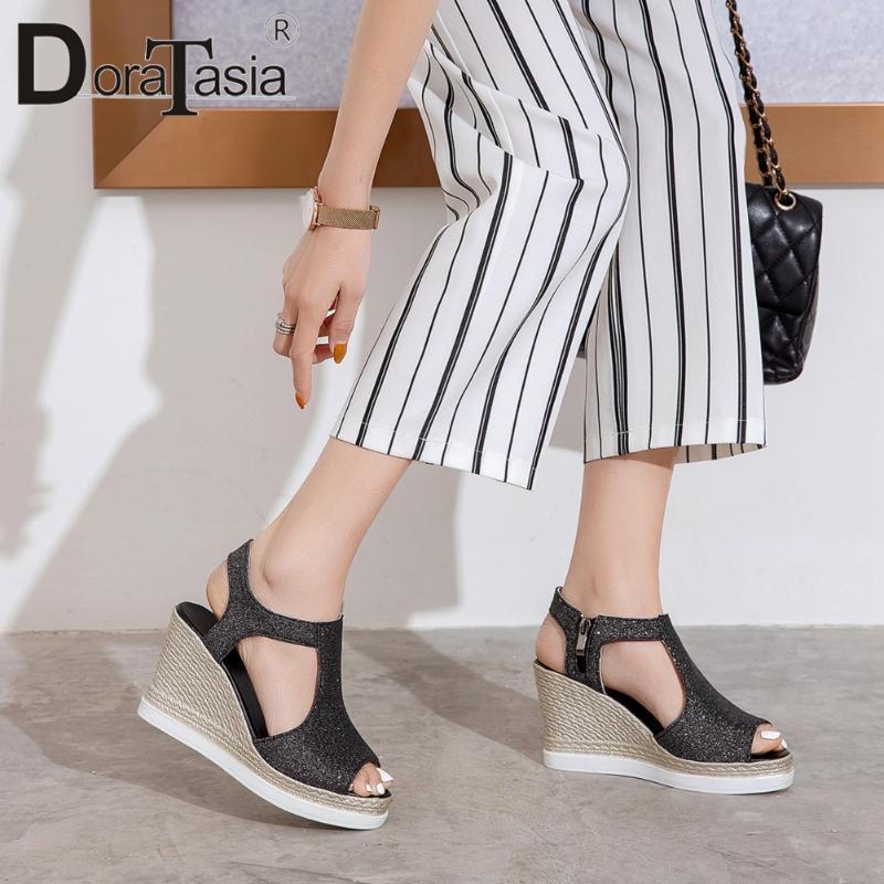 

Sandals DORATASIA Summer Fashion Sweet Platform Elegant Peep Toe Women Comfort High Wedges Shoes Woman, Black