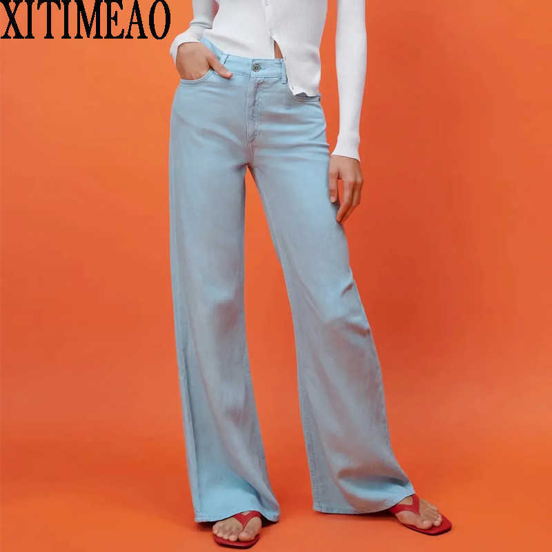 

Za High Waist Loose Comfortable Jeans For Women Fashionable Casual Straight Wide Leg Pants Basic Colour Xitimeao 210604, Light green