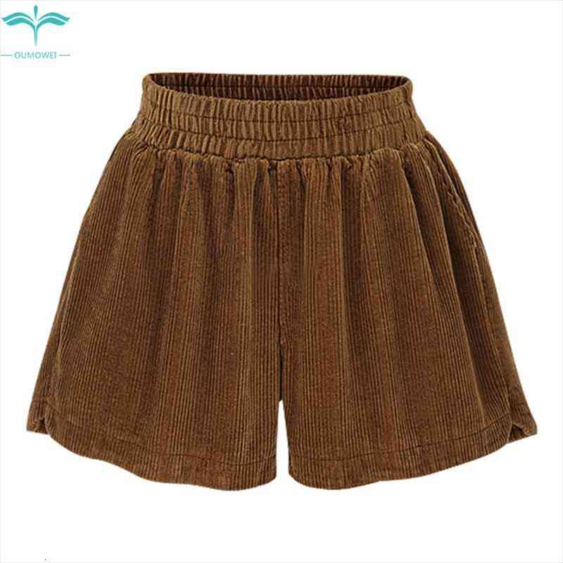 

oumowei womens shorts autumn wide leg shorts fashion wild casual solid color corduroy high waist m-6xl, White;black