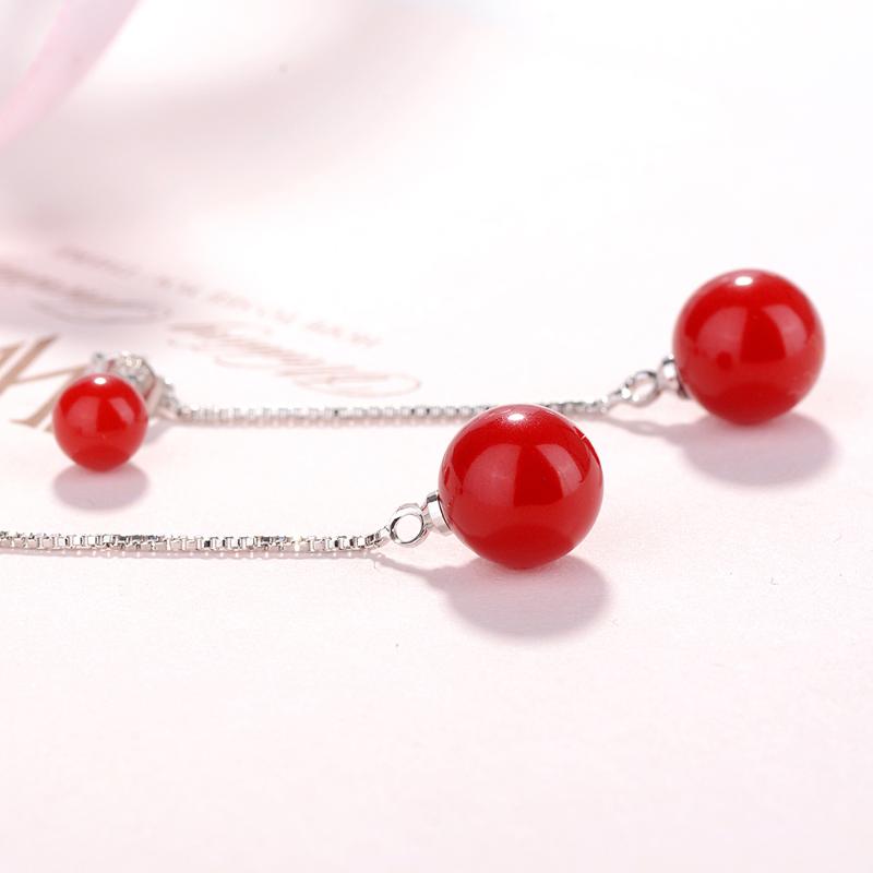

Stud Korean Simple Long Ear Line Sweet Temperament Red Pearl Earrings For Women Personality Fashion Jewelry Wholesale Ladies Gifts, Golden;silver