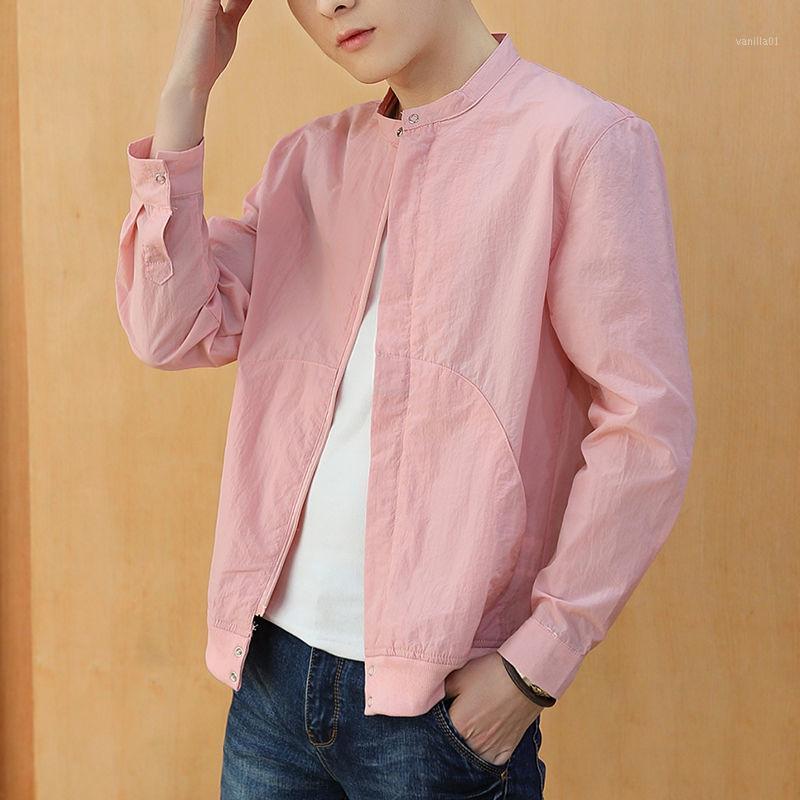 

Men's Jackets 2021 Fashion Solid Summer Men Sunscreen Casual Outwear Breathable Sportswear Coats Male Slim Fit Clothing W171, Pink