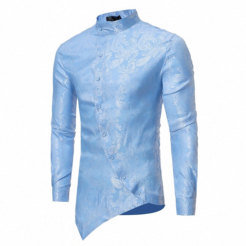 Chemise Hommes Graphique Collier Debout Party Holiday Print Housses à manches longues élégantes Boho Blanc Black Gold / Club V2Bs #