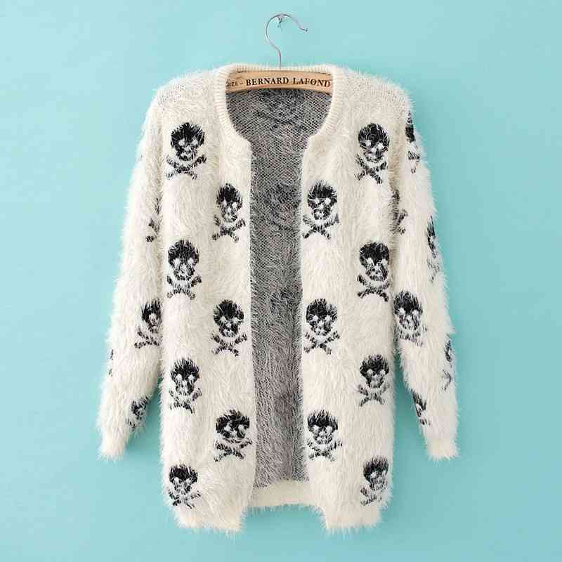 

2021 spring new Korean women's skeleton head Mahai wool sweater cardigan jacket women, Black