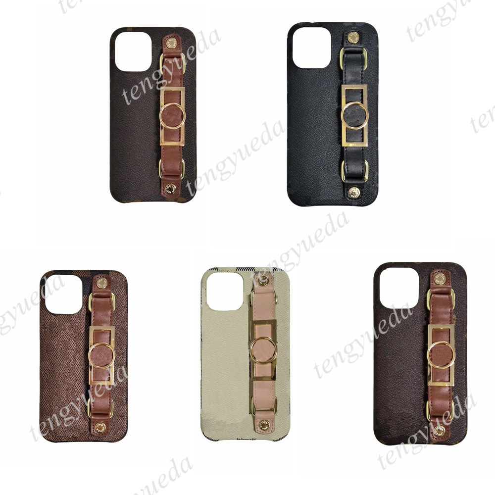 Fashion Designer Phone Cases for iphone 16 16pro 15 15pro 14 14pro 13 13pro 12 pro max Leather Wristband Holder Luxury Cellphone Case Cover-image-631097400