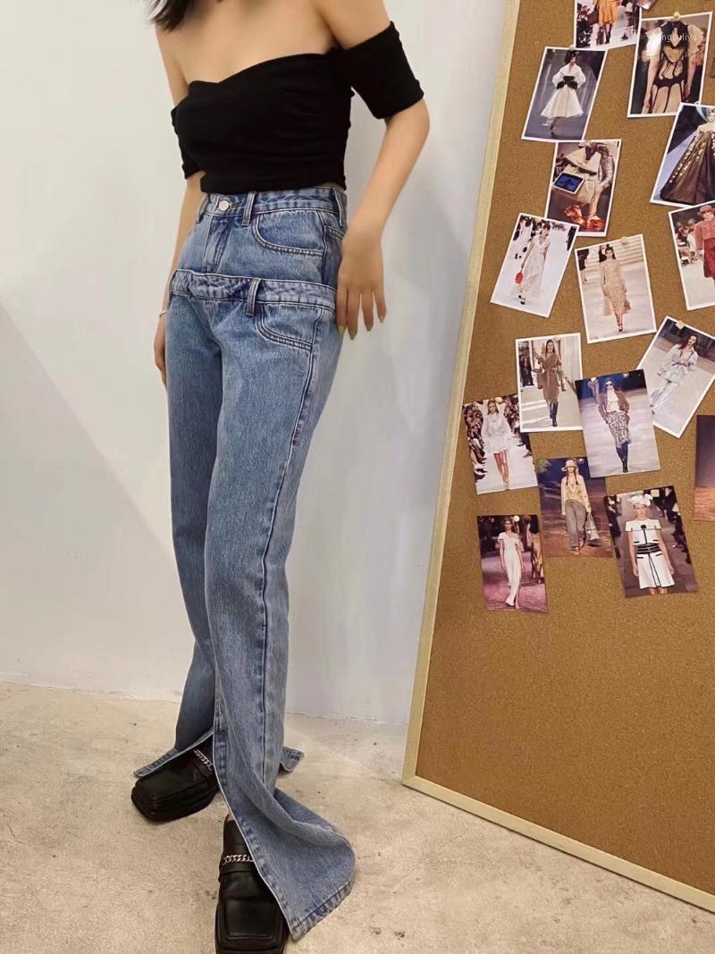 

Spring High 2021 Quality Women Double Waist Denim Pants Female Casual Straight Jeans Ddxgz3 Women's, Blue