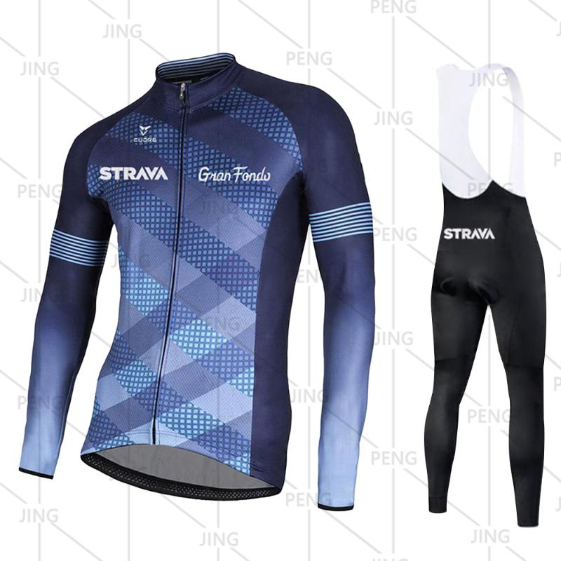 

Racing Sets Warm 2021 Spring/Autumn Cycling Clothes STRAVA Men Jersey Suit Outdoor Riding Bike MTB Clothing Bib Pants Set Long Sleeve, Black;blue