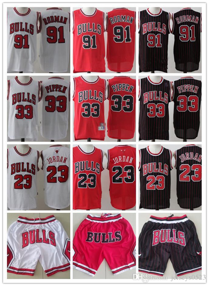 

Mens Chicago Bulls 23 michael MJ Scottie 33 Pippen Dennis 91 Rodman Basketball Shorts Basketball Jersey red black wh, Black;red