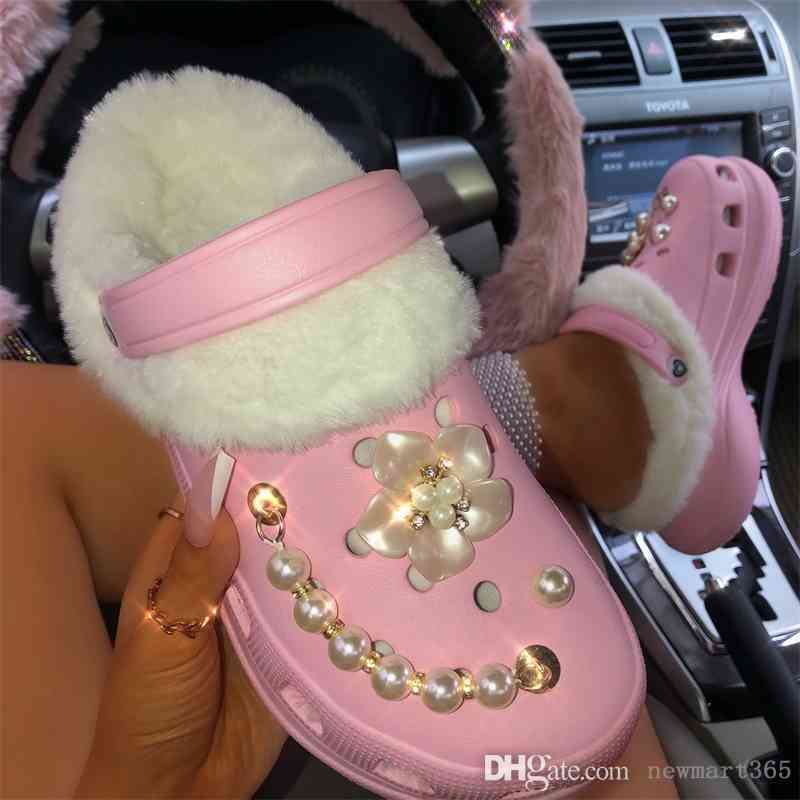 

Halloween And Christmas Women Slippers Winter Plush House Sandals Women Fur Bling Garden Shoes Clogs With Fur, #17