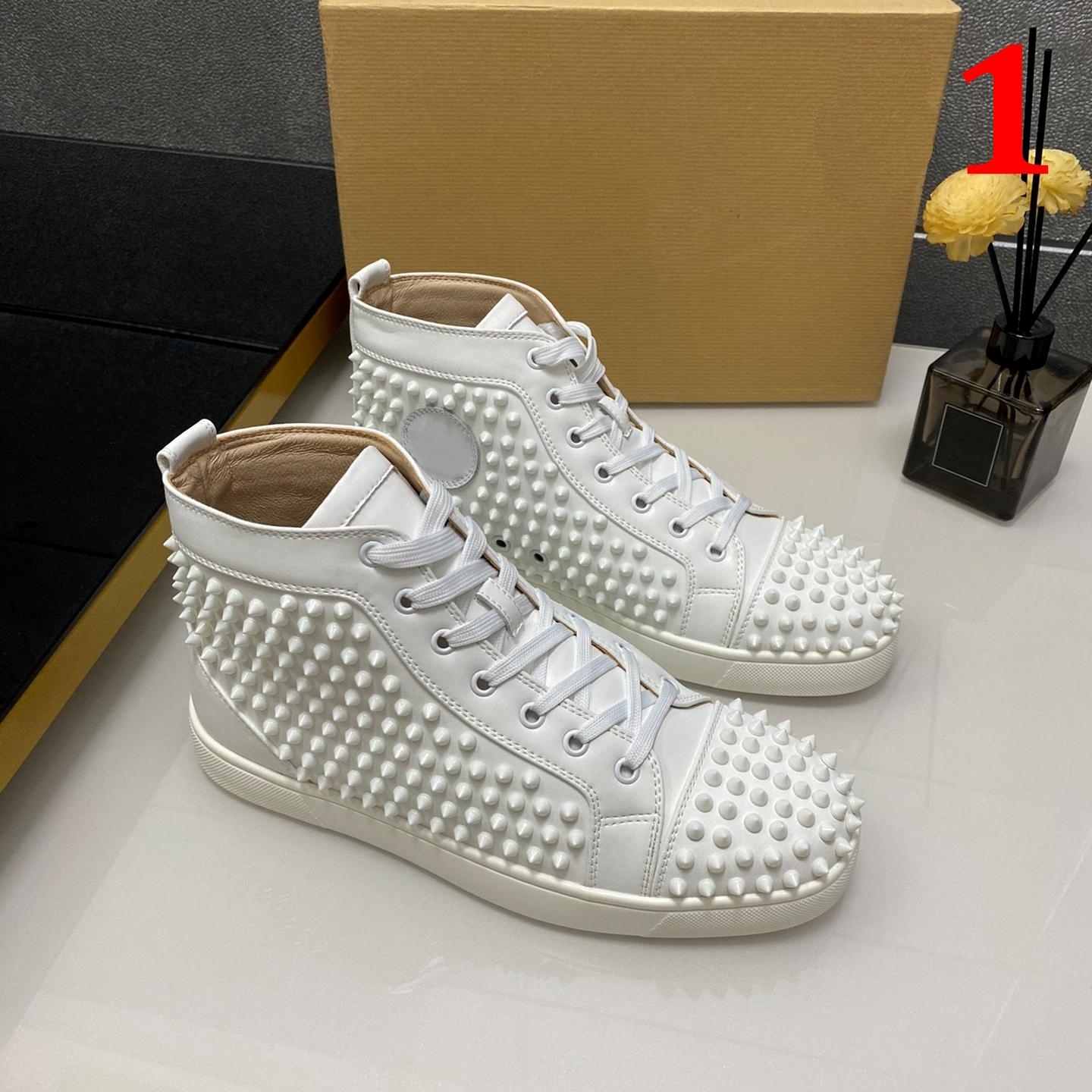 

Luxury designers Casual shoes Fashion Sneakers Classic Red Bottom Low Cut Suede spike supsneaker For Men and Women Shoe Party Wedding crystal Leather sneaker, 10