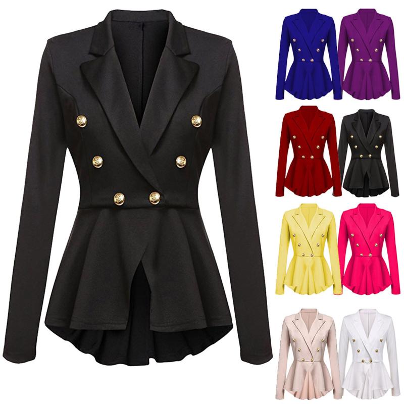 

Women' Suits & Blazers Fashion Women Solid Double Breasted Button Autumn Coat Blouse Slim Outwear Office Wear Elegant Short Outerwear, Red