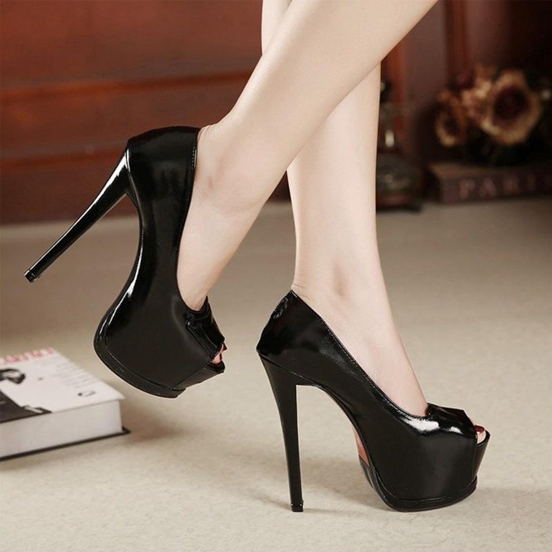 

Dress Shoes 15CM Shiny Sexy Professional Super High Heels Stiletto Nightclub Waterproof Platform 2021 Spring And Autumn, Black