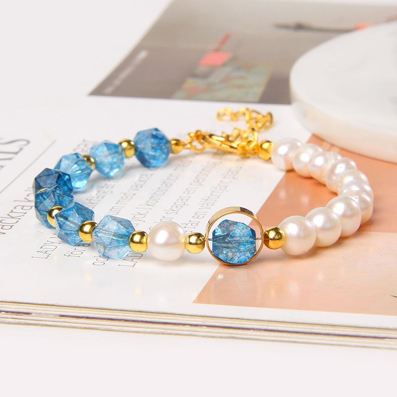 

Beaded, Strands Faceted Blue Crystal Beads Freshwater Pearls Bracelets Women Reiki Party Jewelry Vintage Adjustable Pulsera Men Classic Bang
