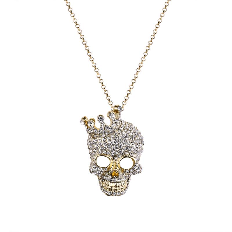 

Pendant Necklaces Halloween Skull Necklace Women Crown Skeleton Crystal Goth Party Jewelry Gift Hip- Punk Neck Chain Link Collier Femme