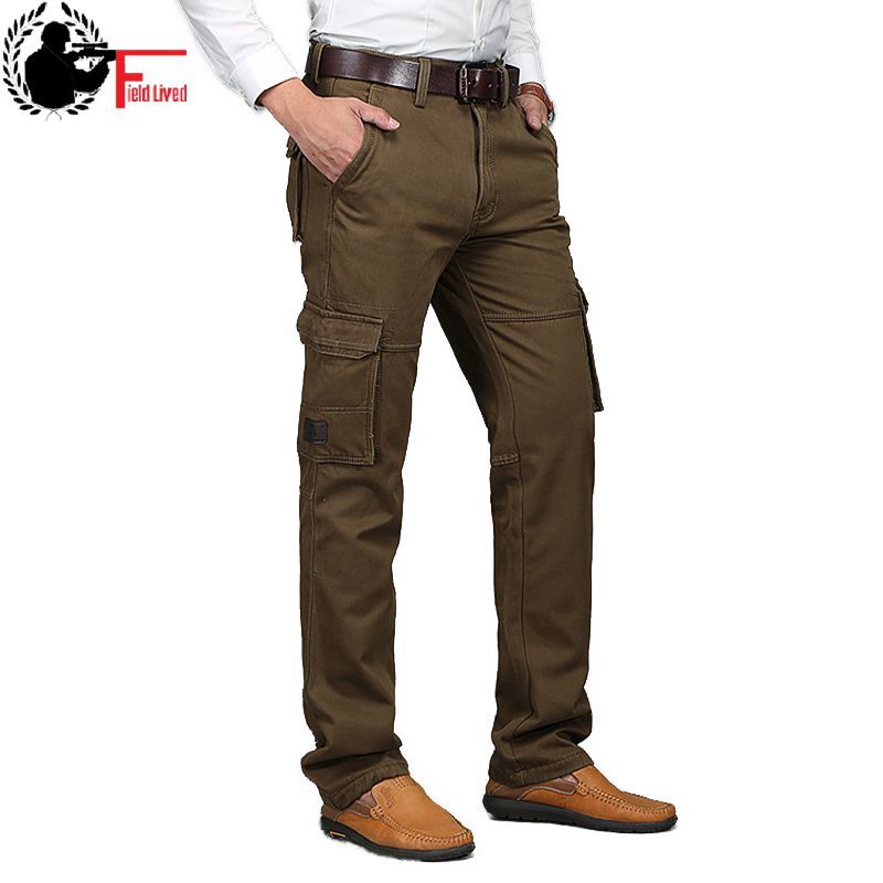 

Autumn Mens Cargo Pants Leisure Tool Many Pocket with Zipper Military Style Army Jogger Male Straight Trousers Big Size 40 42 44 210518, Khaki