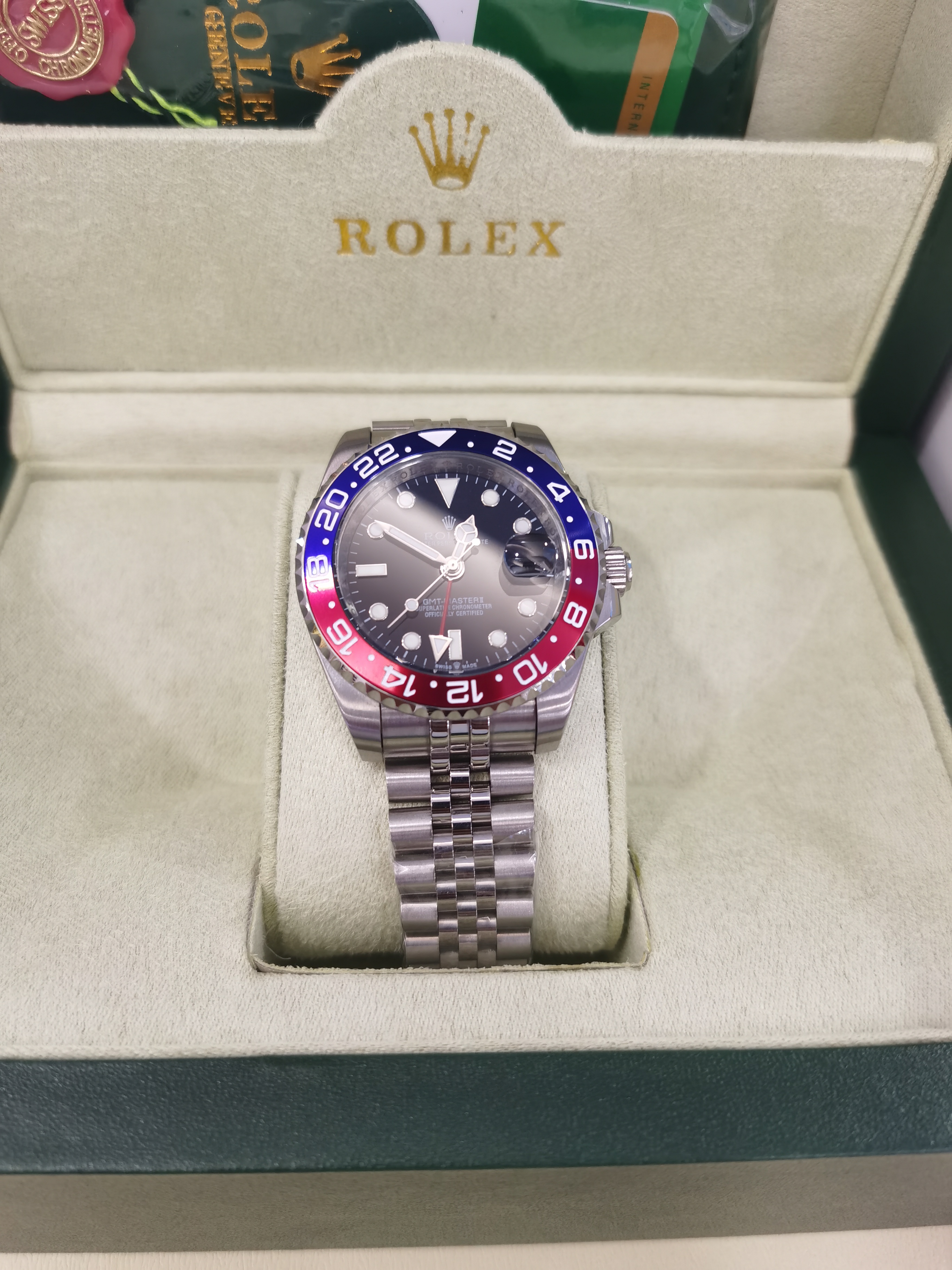 

With original box WristWatches AAA+ Mens Watches Automatic Mechanical 40mm Watch Stainless Steel Blue Red Ceramic Sapphire Super luminous mo, Slivery;brown