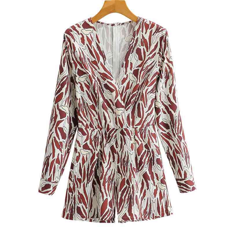

Summer Women Sexy Deep V-neck Playsuits Striped Female Long Sleeve High Quality Size  210524, Multi