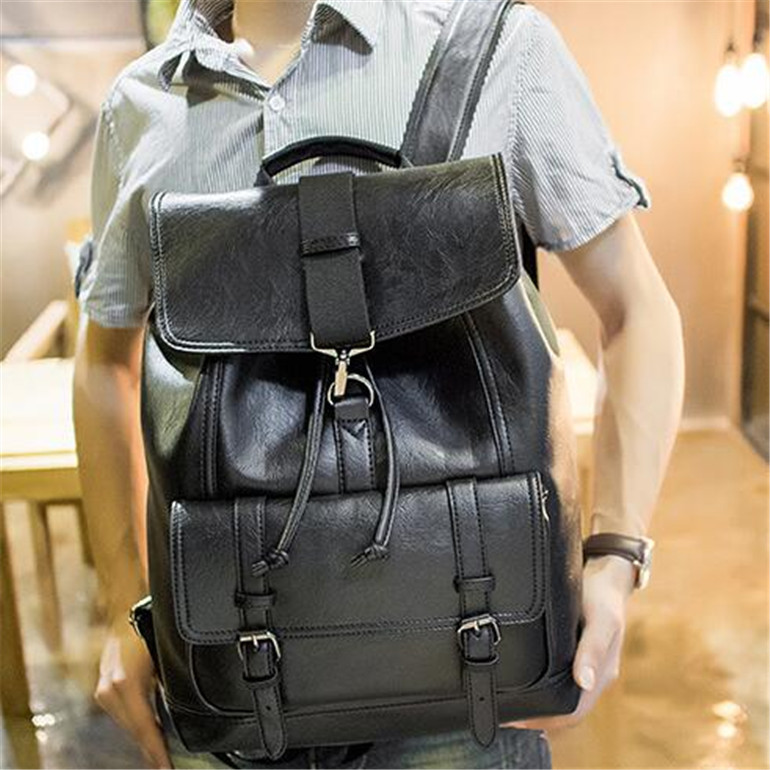 

wholesale brand fashion leather backpack bag student bags of large capacity wind all-match simple computer handbag leathers comfort Backpacks, Black