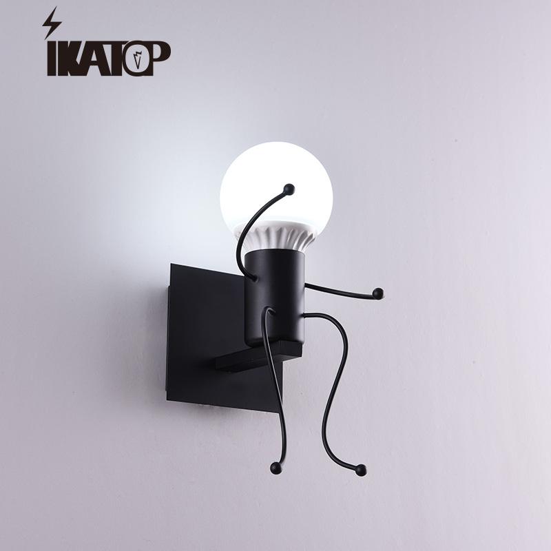 

Led Doll Wall Lamp Iron E27 Bulbs Creative Metal Cartoon Robot Sconce Light Home Loft Bar Bedroom Children Room Luminaire