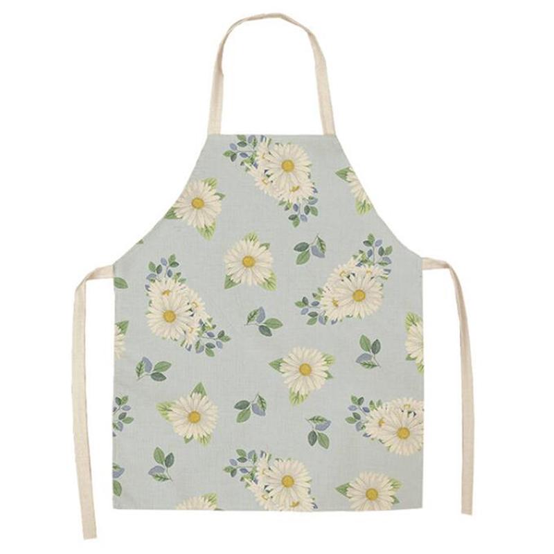 

Plants Flower Printed Kitchen Apron For Woman Cotton Linen Bib 55*68cm Home Cooking Baking Cleaning Tool Aprons