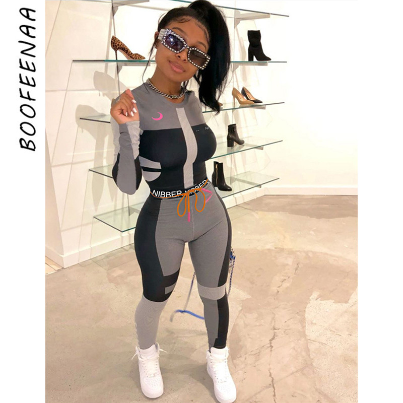 

BOOFEENAA Fall Winter Sexy Tracksuit Women Two Piece Outfits Sports Fitness High Waist Leggings Matching Sets Sweatsuit C87-AD60, White