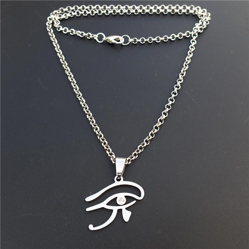 

Pendant Necklaces The Eye Of Egyptian Horus Gods Egypt Crystal Pattern Stainless Steel Necklace 12 Pieces /lot Wholesale, Silver